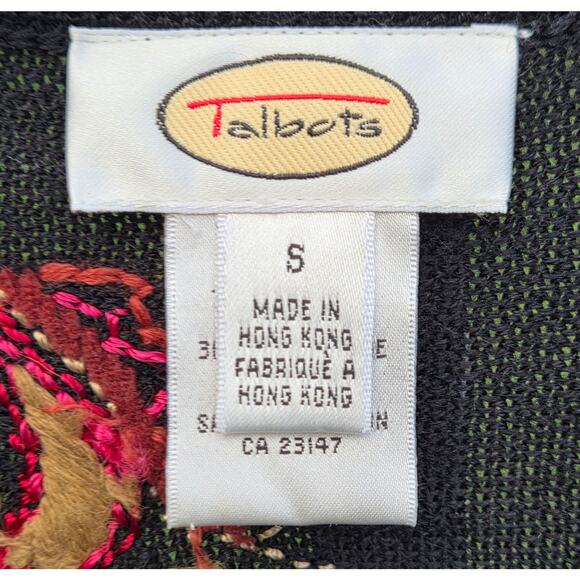 Vintage Talbots Embroidered Beaded Wool Blend Cardigan S – Black Floral Zip - Picture 9 of 10